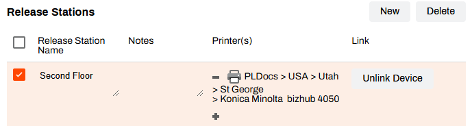 Admin Console showing Release Stations page, selected release station, and Delete button. Admin Console showing Release Stations page, selected release station, and Delete button.