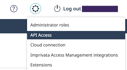 Imprivata console, showing API Access selected on exapnded settings menu. Imprivata console, showing API Access selected on exapnded settings menu.