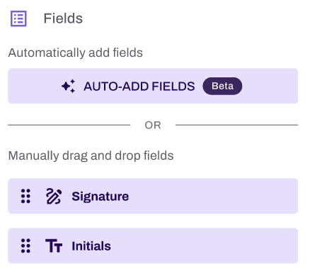 Sign document builder showing Auto-Add Fields button. Sign document builder showing Auto-Add Fields button.
