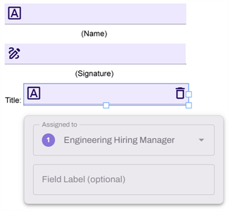 Sign document builder showing field and trash can icon. Sign document builder showing field and trash can icon.