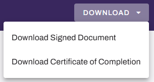 Sign showing expanded Download Signed Document menu. Sign showing expanded Download Signed Document menu.