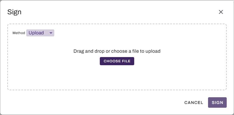 Sign modal showing Upload tab. Sign modal showing Upload tab.