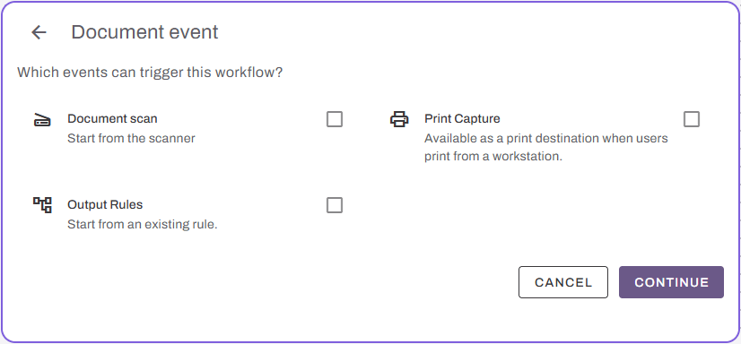 "Document event" selection card. "Document event" selection card.