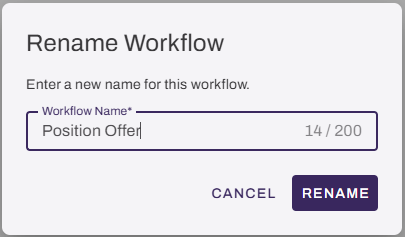 Rename Workflow modal. Rename Workflow modal.
