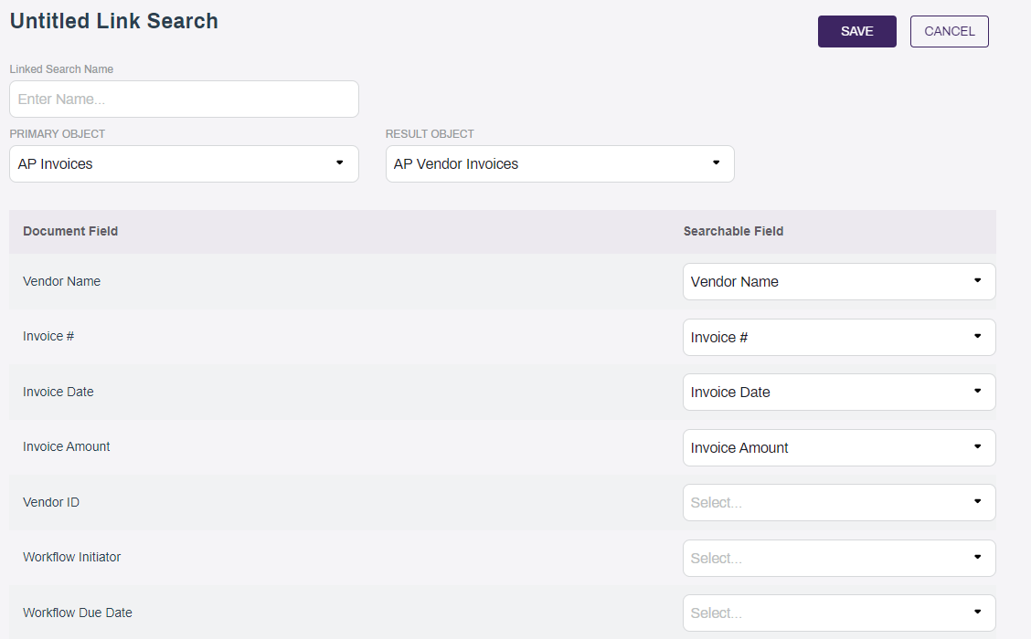 Linked Search Setup.
