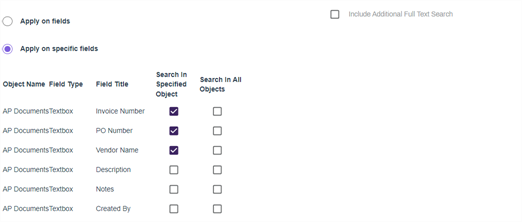 Field search options. Field search options.