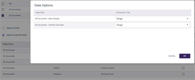 Apply on fields - date options.