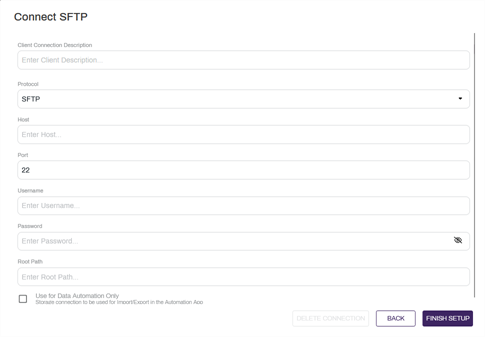 Connect SFTP configuration modal.