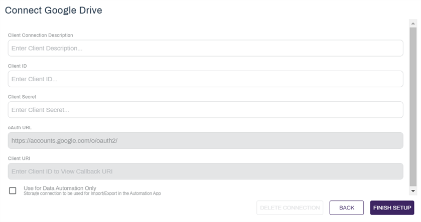 Connect Google Drive configuration.