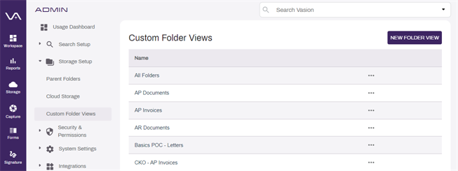 Custom Folder Views configuration page.