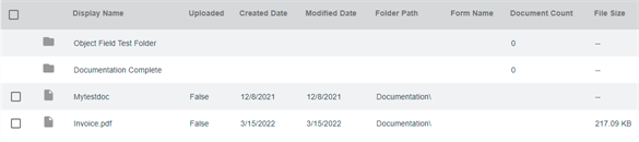 File list displaying file size