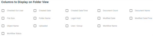 Columns to display on folder view selection.