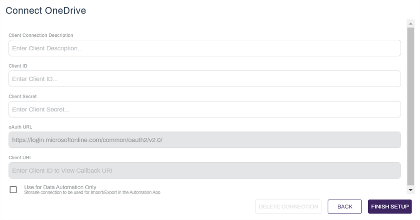 Connect OneDrive storage.