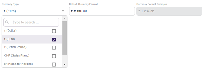 Default Currency settings.
