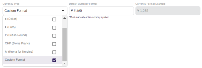 Default currency type configuration with custom currency type.