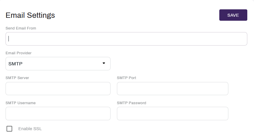 Email settings configuration.