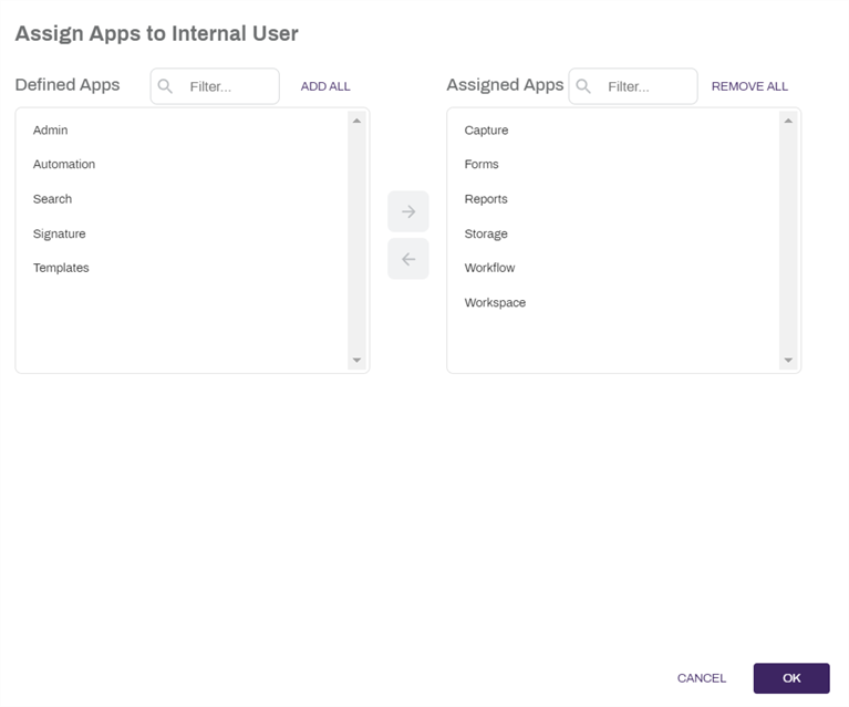 Assign apps to internal user.