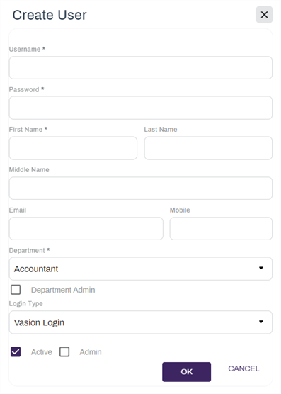Create user modal.