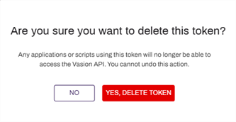 Confirm delete of API Token modal.