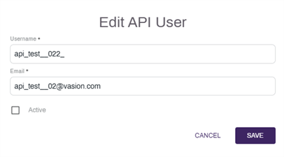 Edit API User modal.