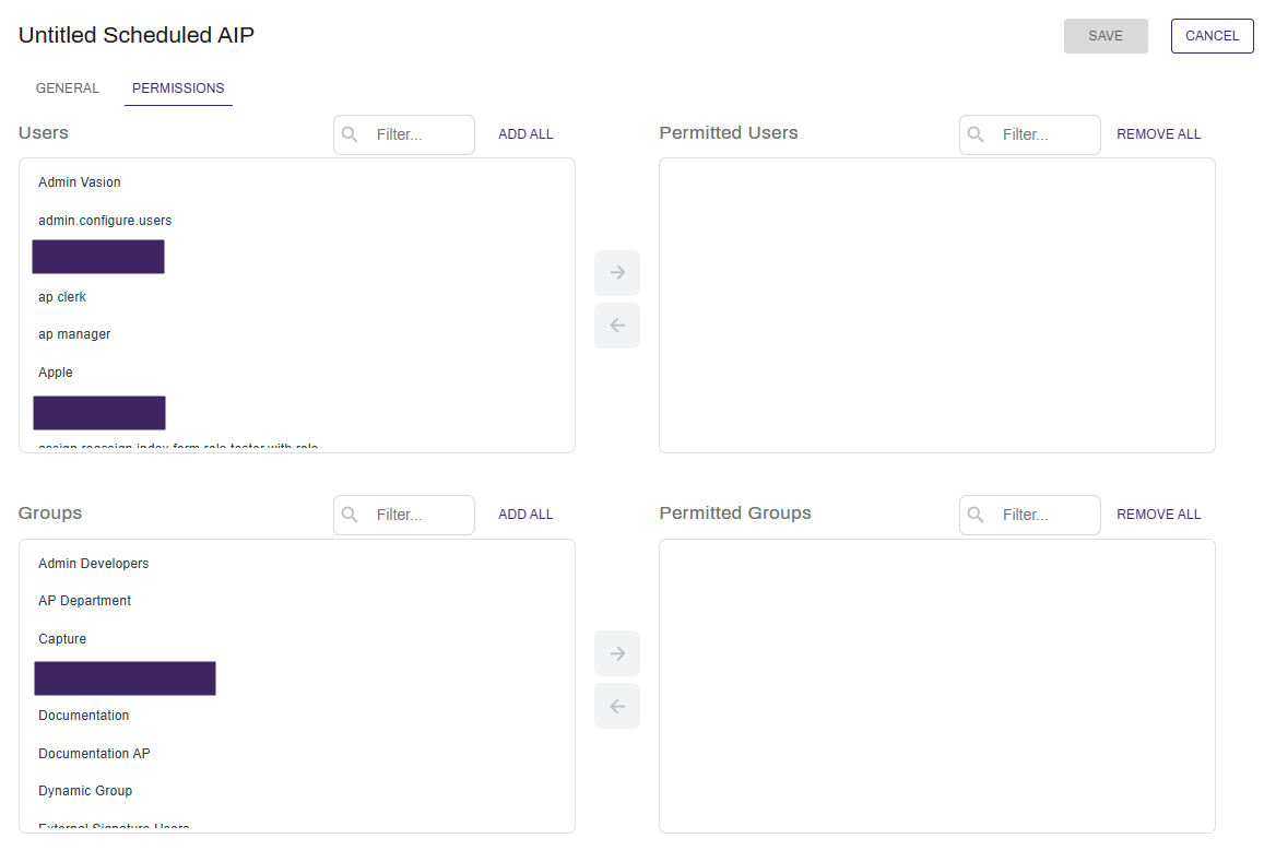 Scheduled AIP permissions.