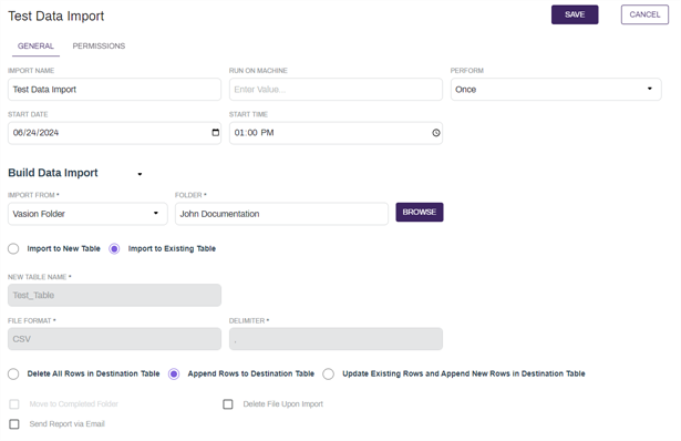 Edit an existing data import.