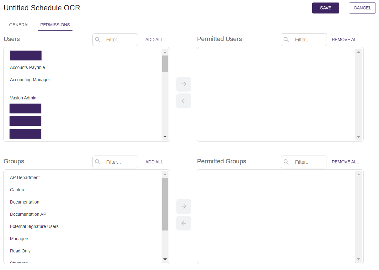 Scheduled OCR permissions.