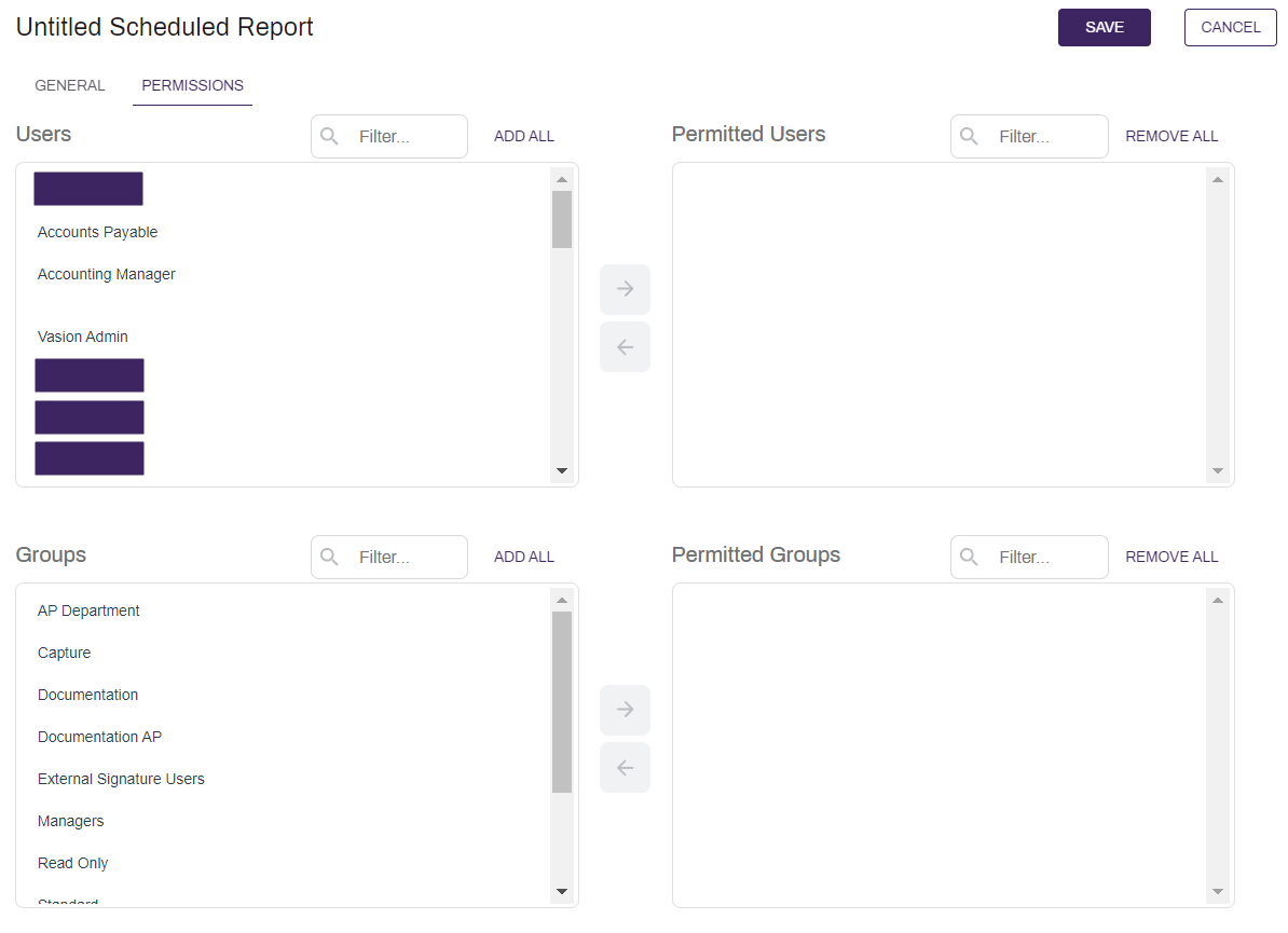 Scheduled Report permissions.