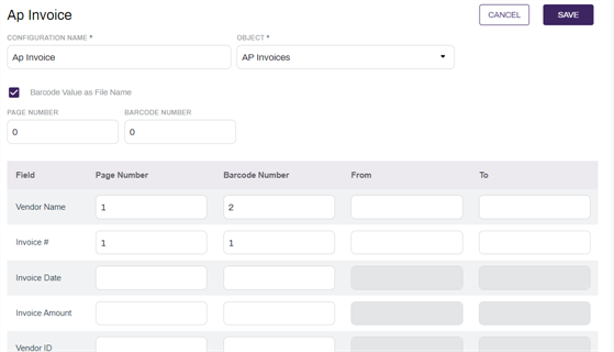 Barcode configuration with number barcode example.