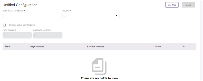 New barcode configuration page.