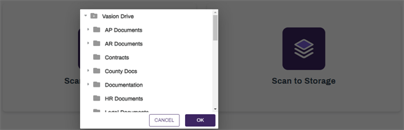 Vasion folder navigation modal.