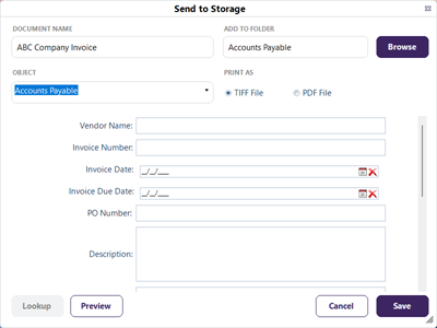 Send to storage modal.