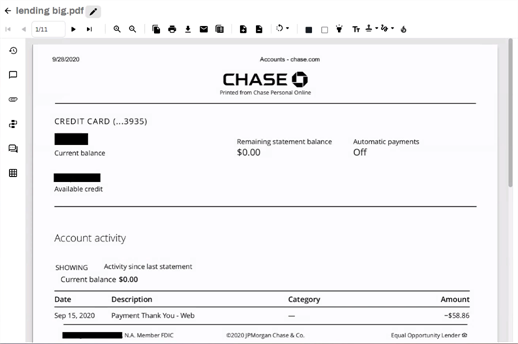 Redacted document in Document Viewer.