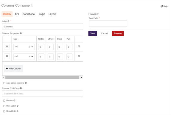 Column component configuration.