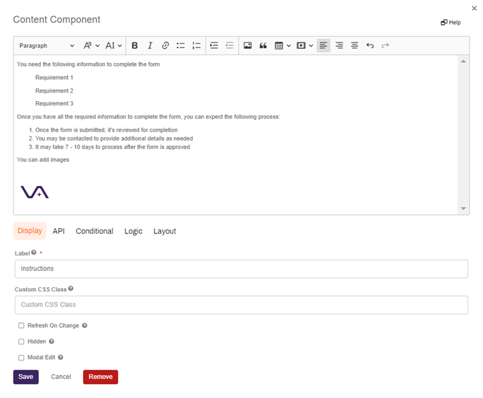 Content component configuration.
