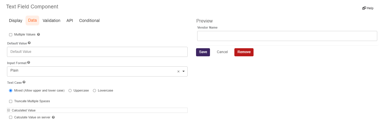 Data field configuration.