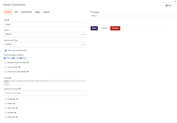 Page component configuration.