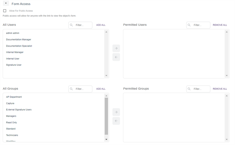 Form permissions page.