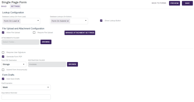Form settings.