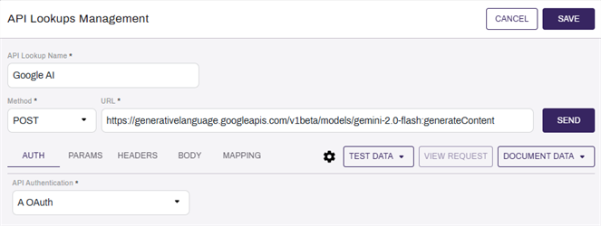 API Lookups configuration.