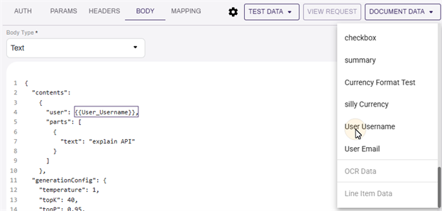 API Lookup Document Data injection.