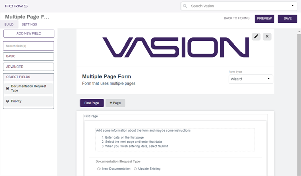 Multiple page form builder.