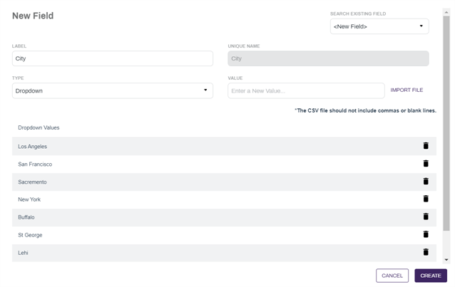 Drop-down with all possible values.