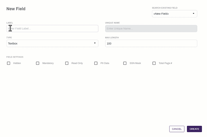 Create a new object field.