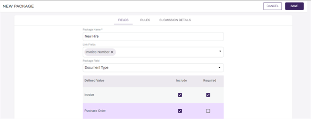 Package field details.