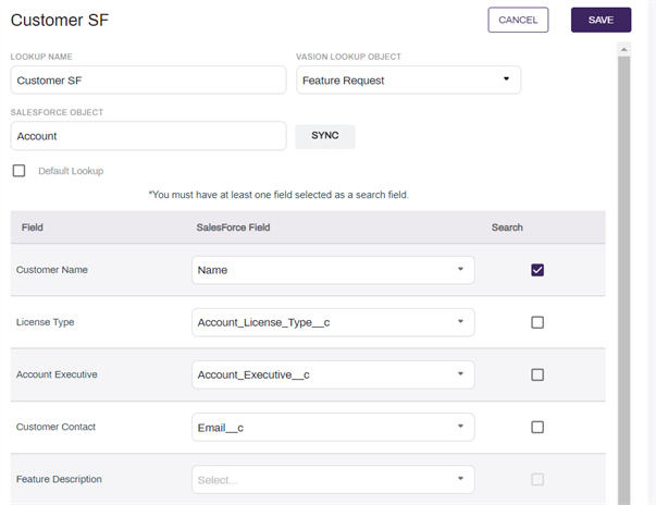 Salesforce Lookup page.