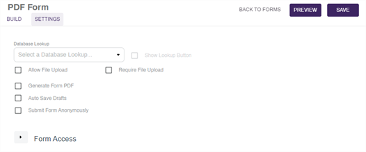 PDF Form settings tab.