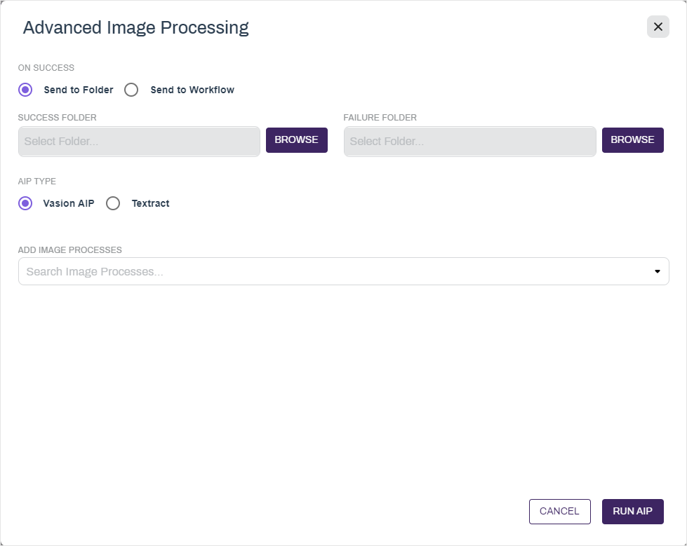 AIP send to folder options.