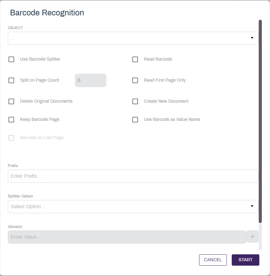 Barcode recognition options.