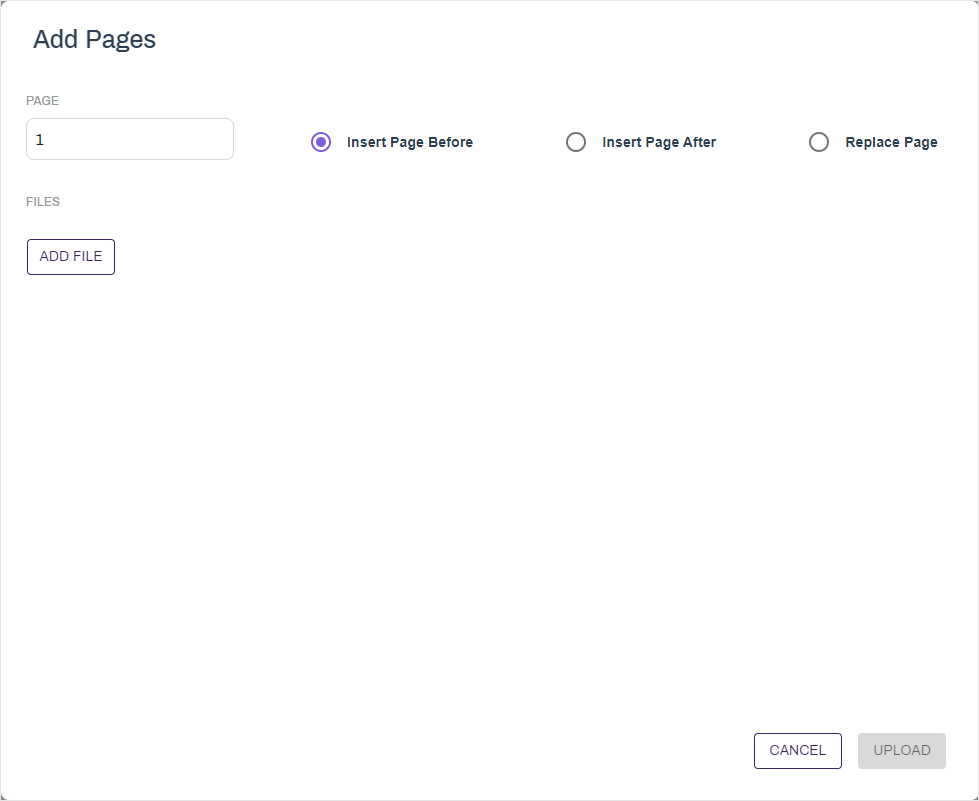 Add pages modal.